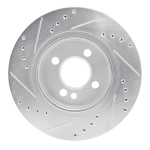 Mini Cooper Brake Rotor (1) - Front Right - R1 Concepts - Drilled & Slotted - Silver - `02-`08